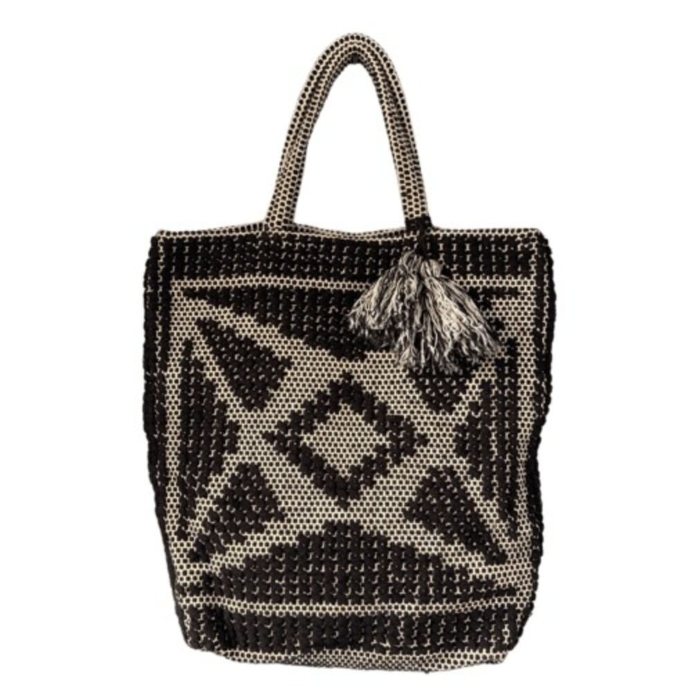 Abercrombie &‎ Fitch Woven Tote Geometric Tassel Accent Boho Macrame Cotton